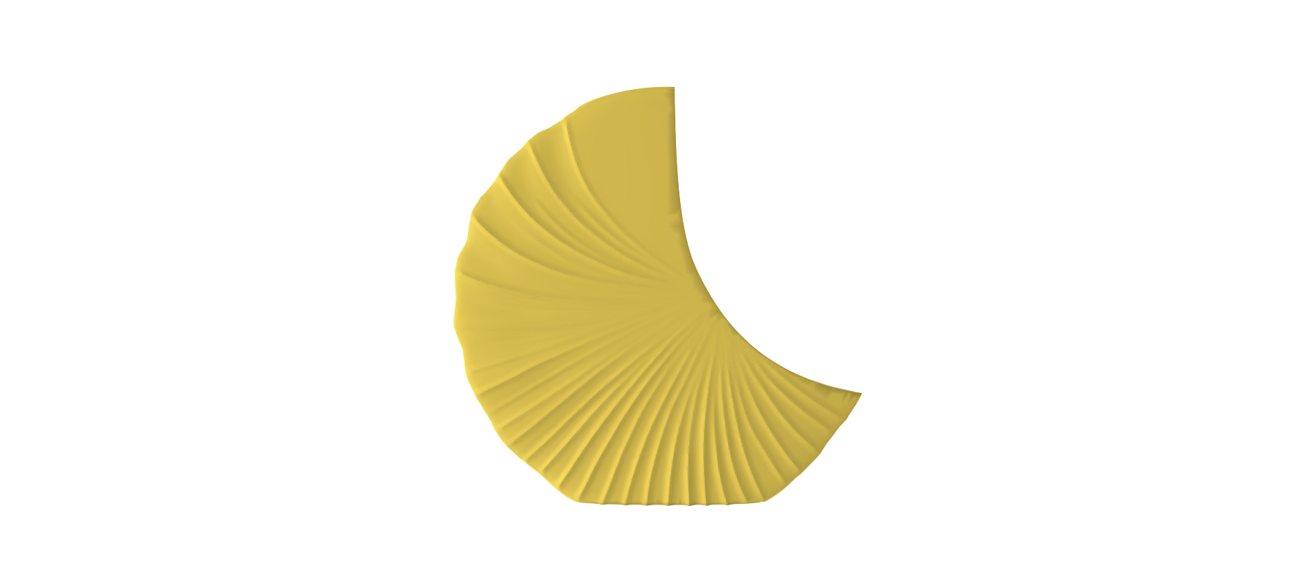 A yellow, curved object resembling a seashell or shell is shown against a black background.